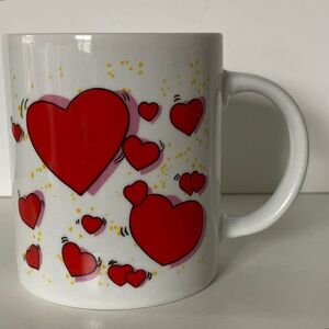 Vintage heart mug Valentine’s Day red white ceramic love EUC
